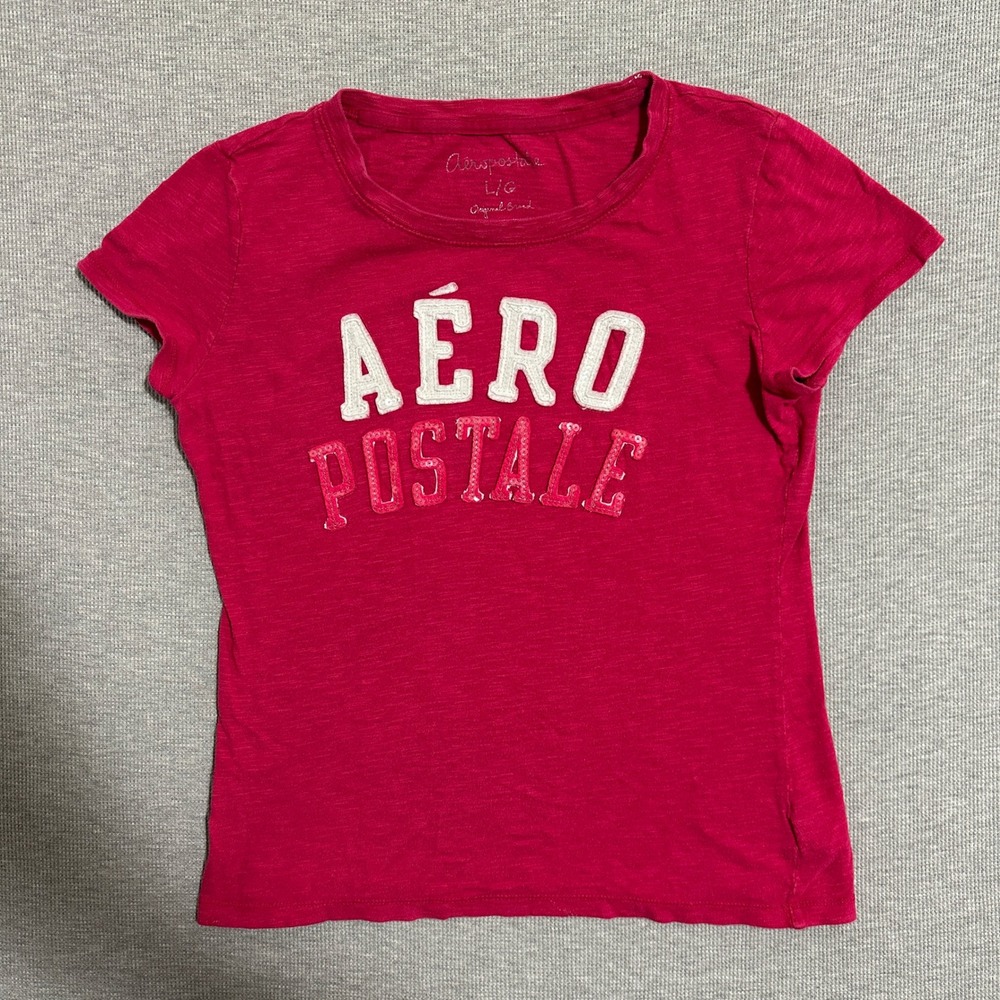 Aeropostale Pink Sequin Logo Graphic T-Shirt Womens Size Large 4008AF13